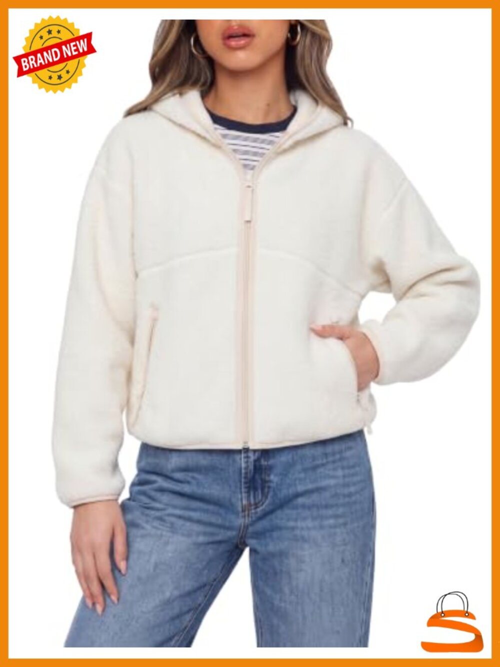Women's Sherpa Fleece Zip Up Hooded Jacket Relaxed Fit Outerwear